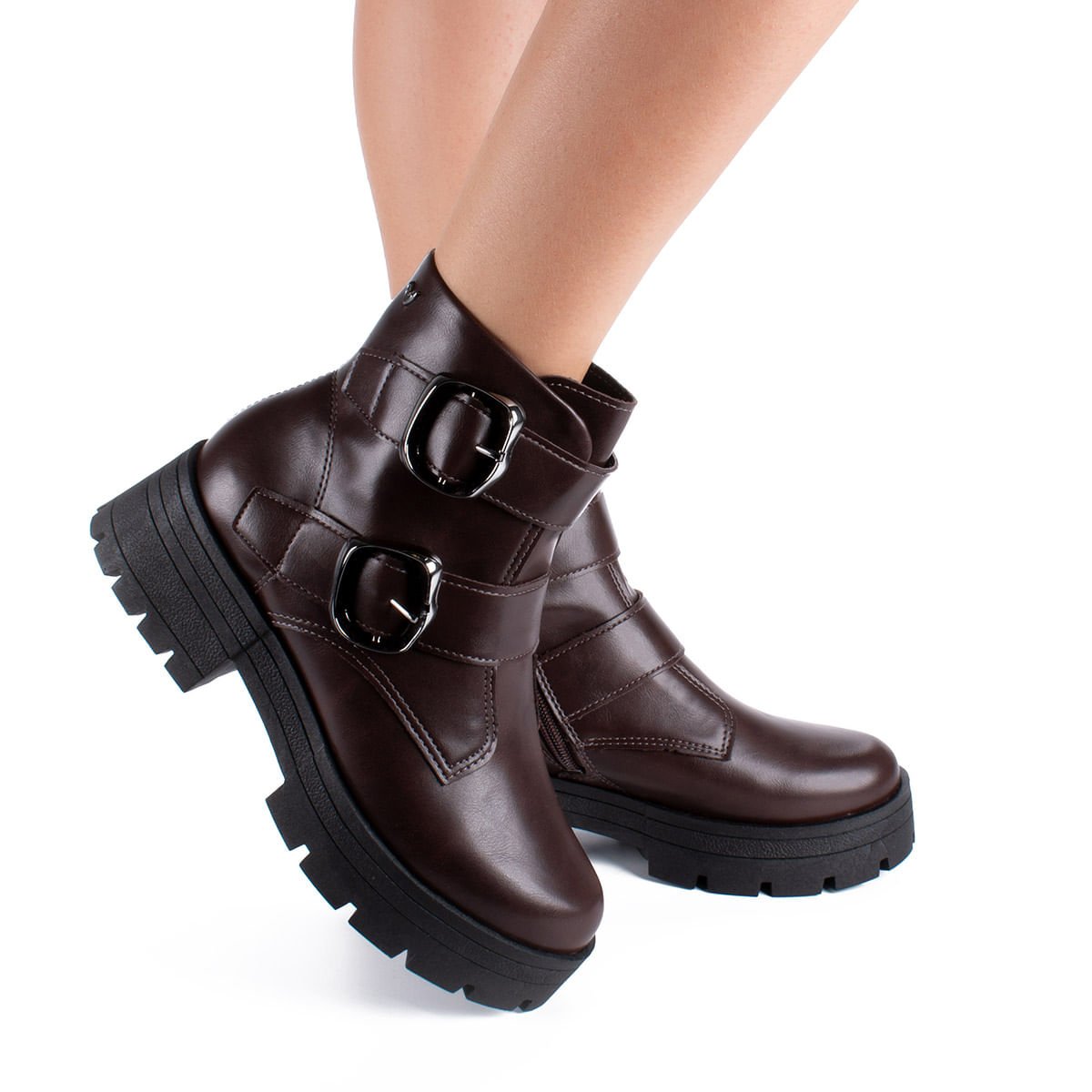 Bota Coturno Tratorada com Fivelas Marrom 2