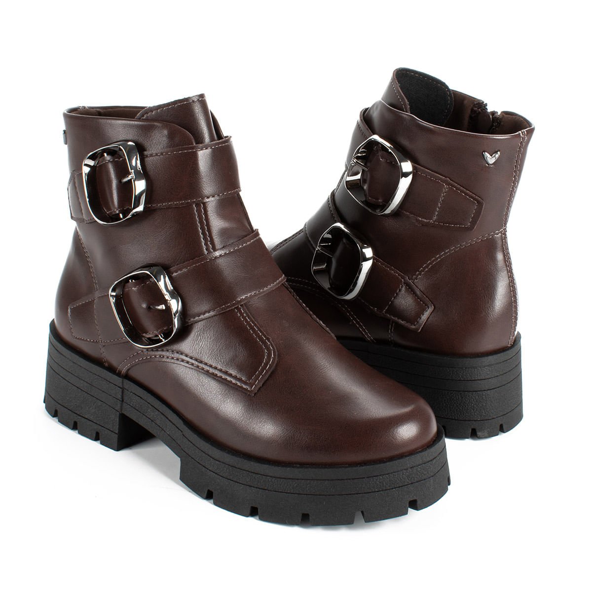 Bota Coturno Tratorada com Fivelas Marrom 6