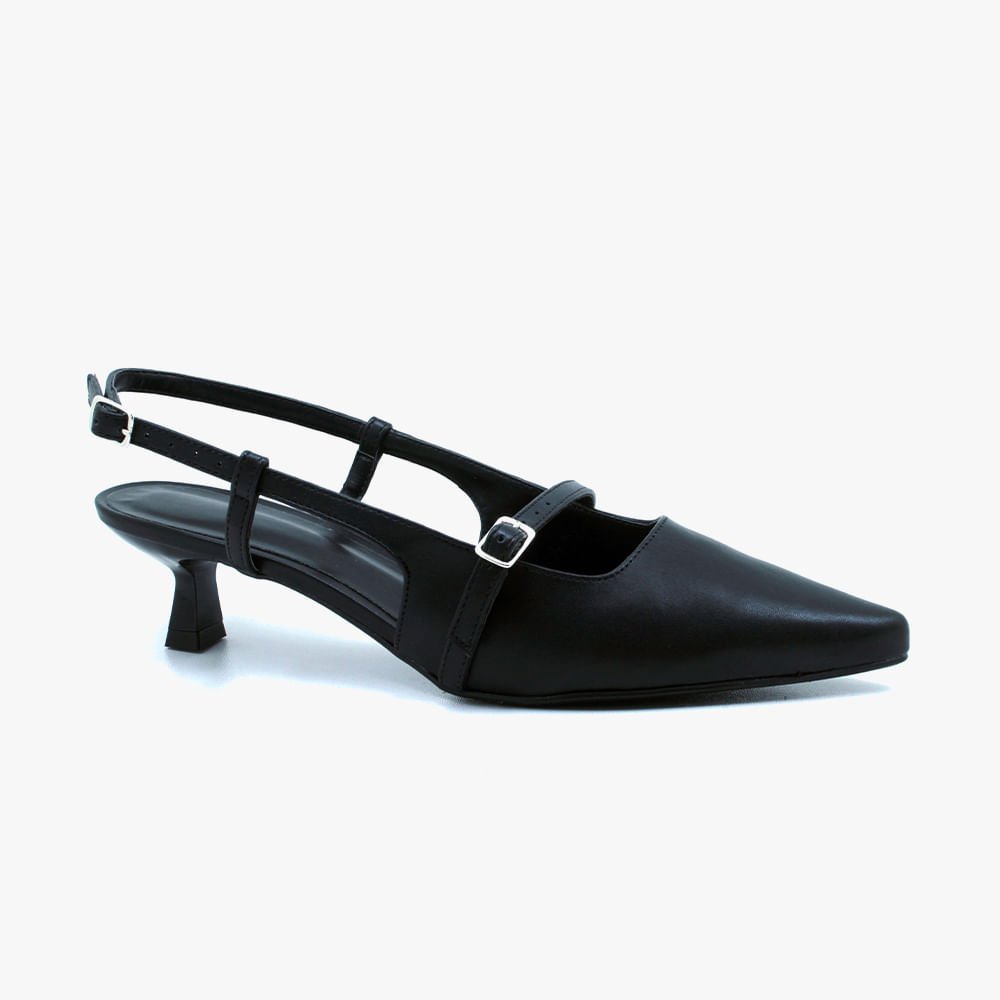 Scarpin Salto Fino Slingback e Fechamento Superior Preto 1