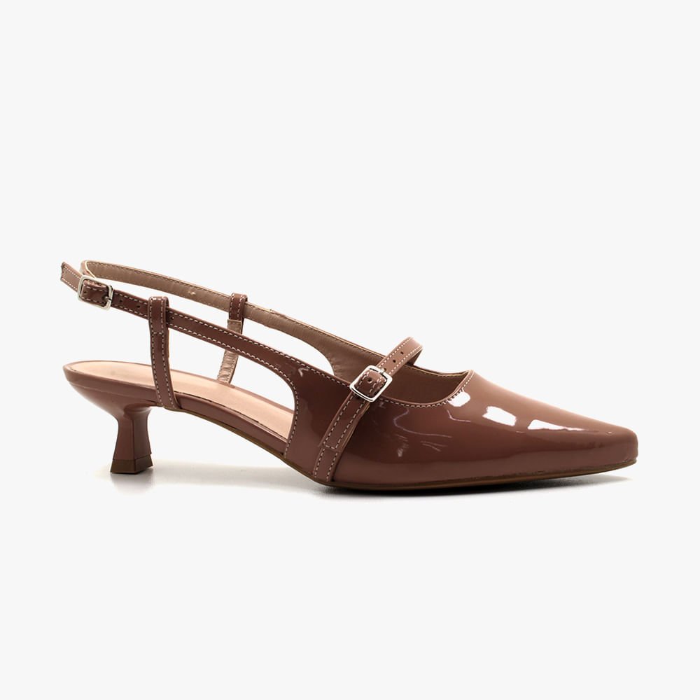 Scarpin Salto Fino Slingback e Fechamento Superior Marrom 1