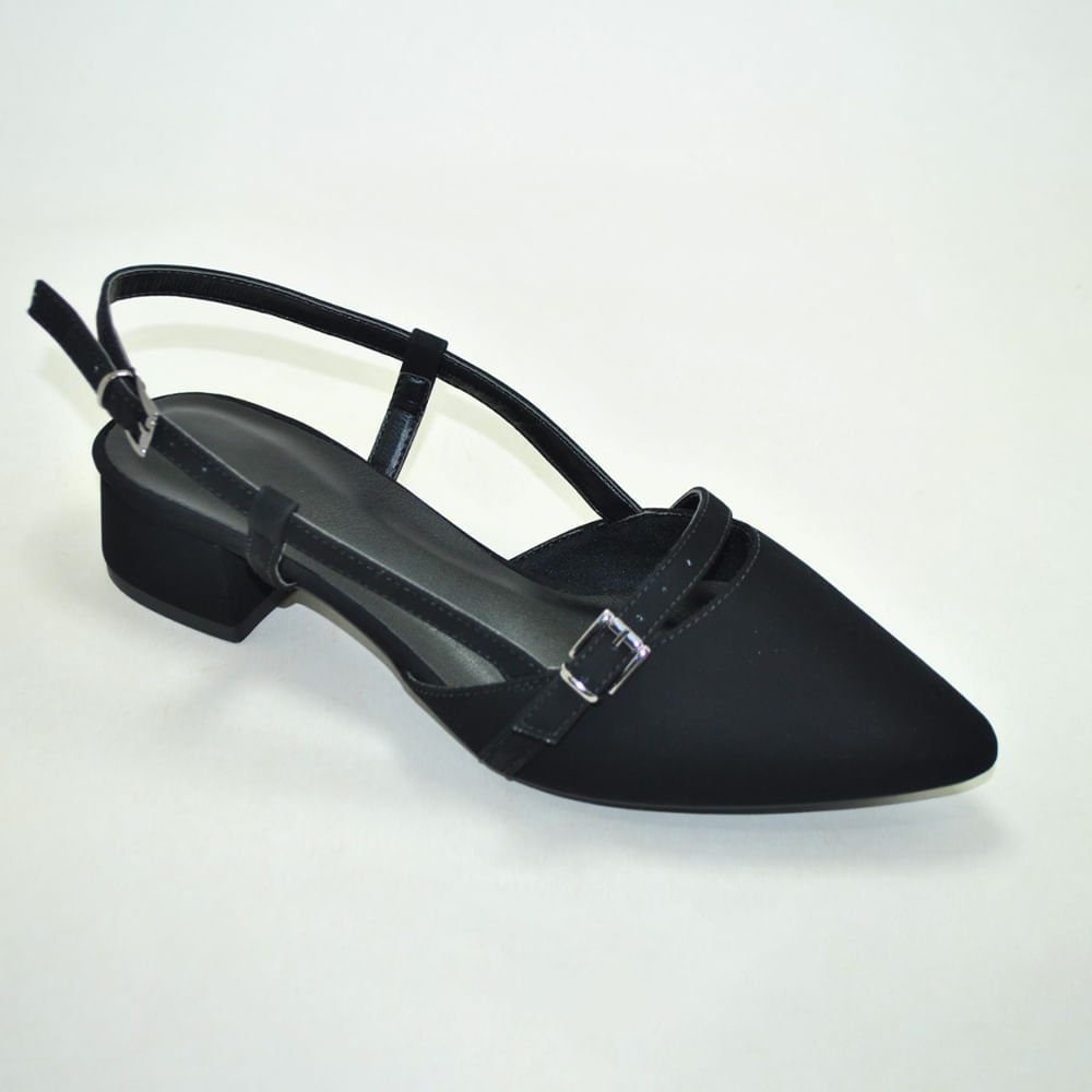 Sapato Salto Bloco Slingback com Fechamento Superior