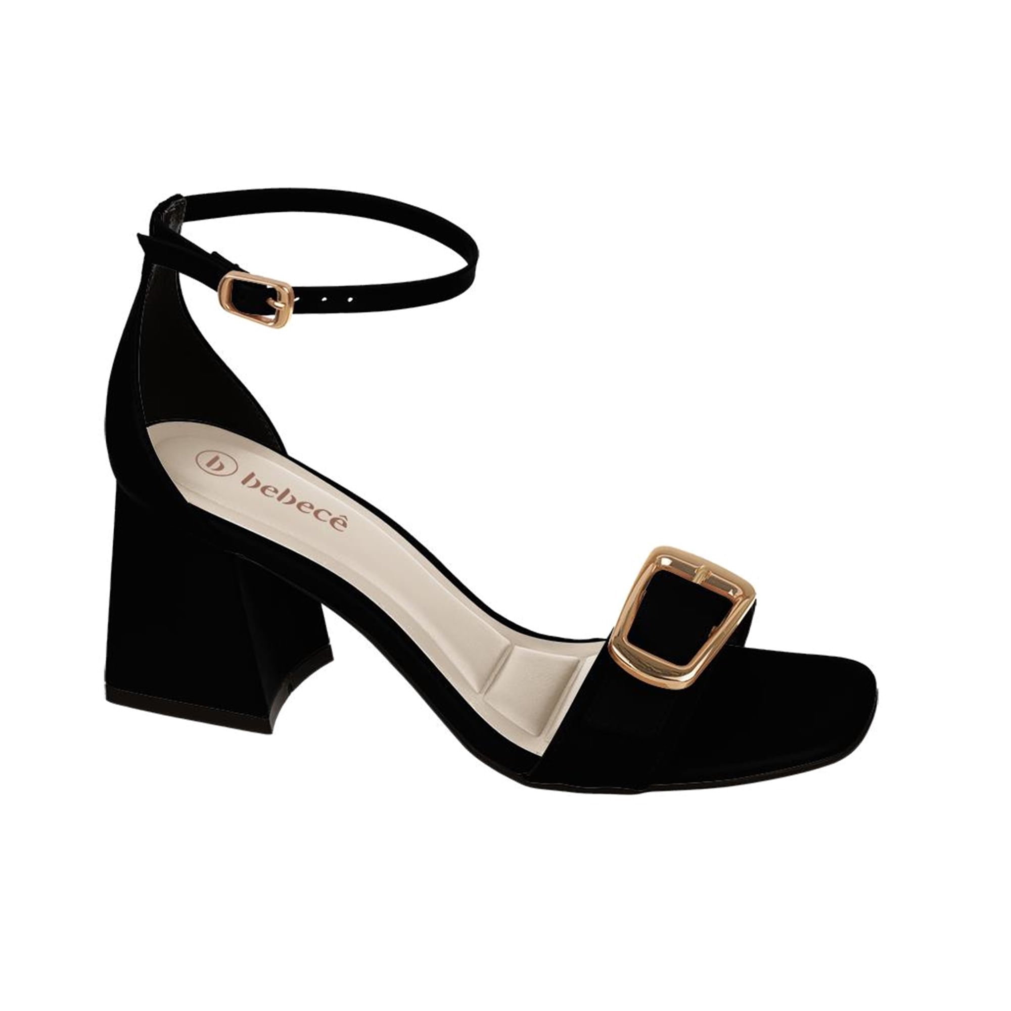 Sandália Salto Bloco Detalhe de Fivela no Cabedal