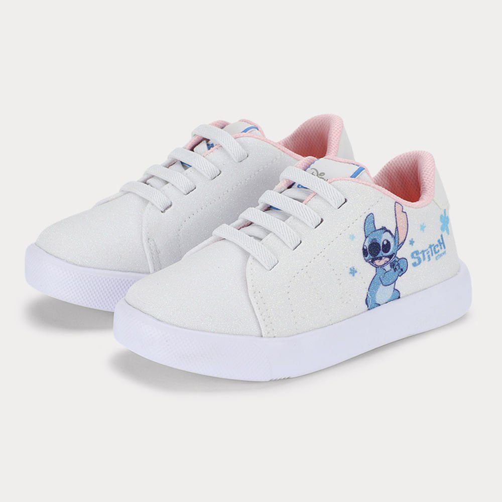 Tênis Infantil Bibi Glam com Brilhos Stitch da Disney Menina Branco 3