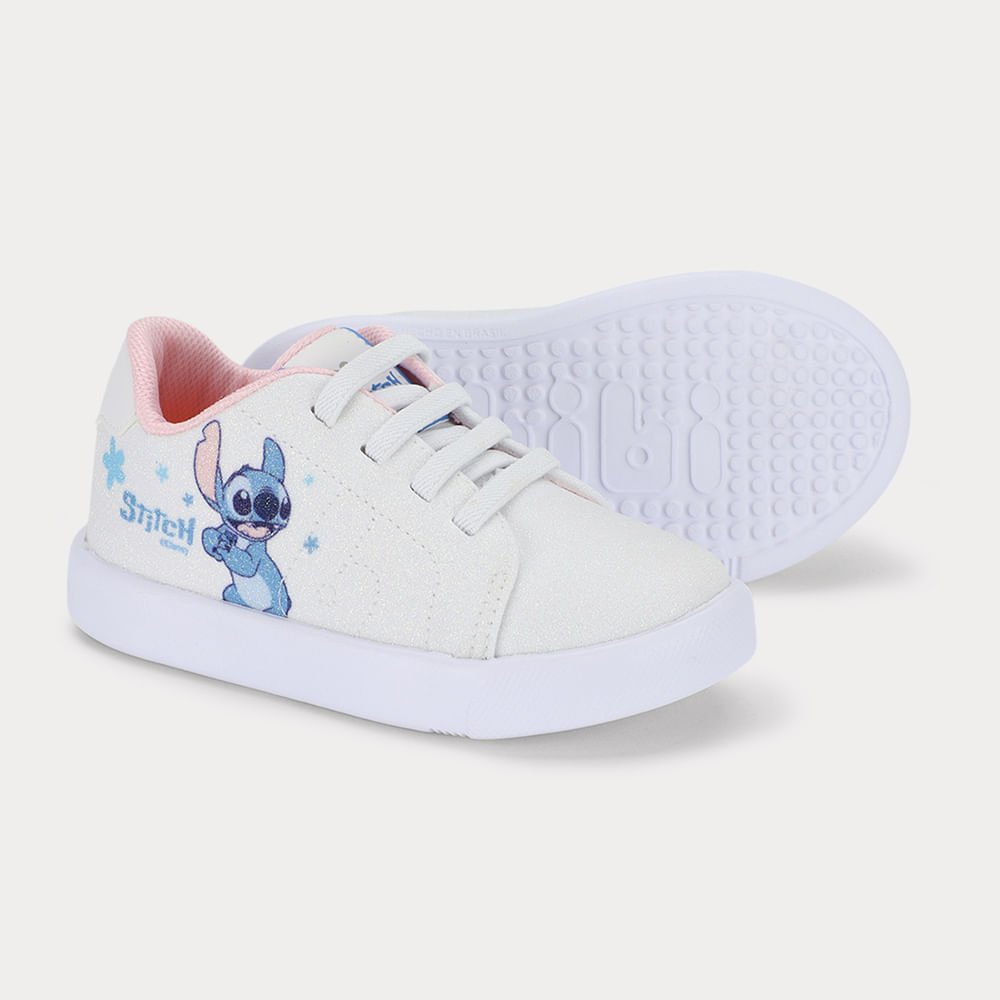 Tênis Infantil Bibi Glam com Brilhos Stitch da Disney Menina Branco 4
