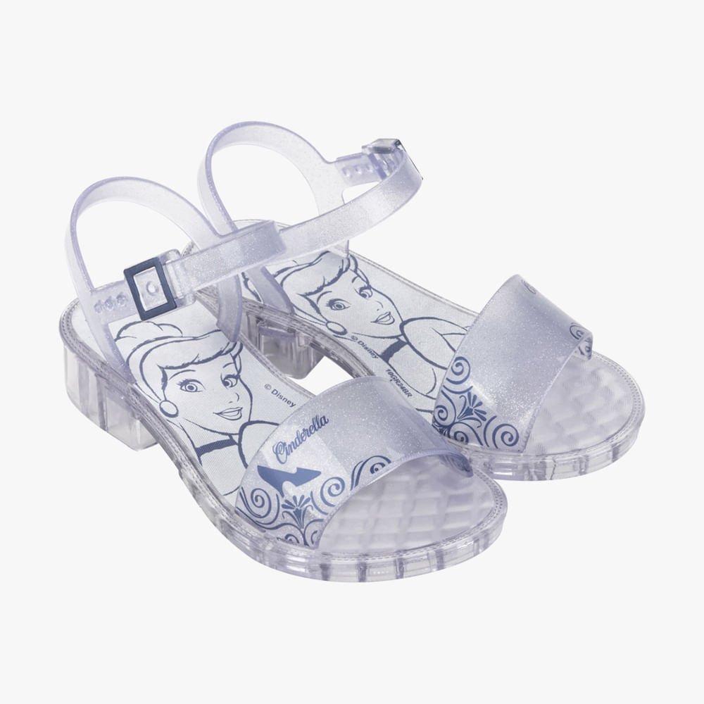 Sandália Cinderella Disney Glitter com Salto Prata 1