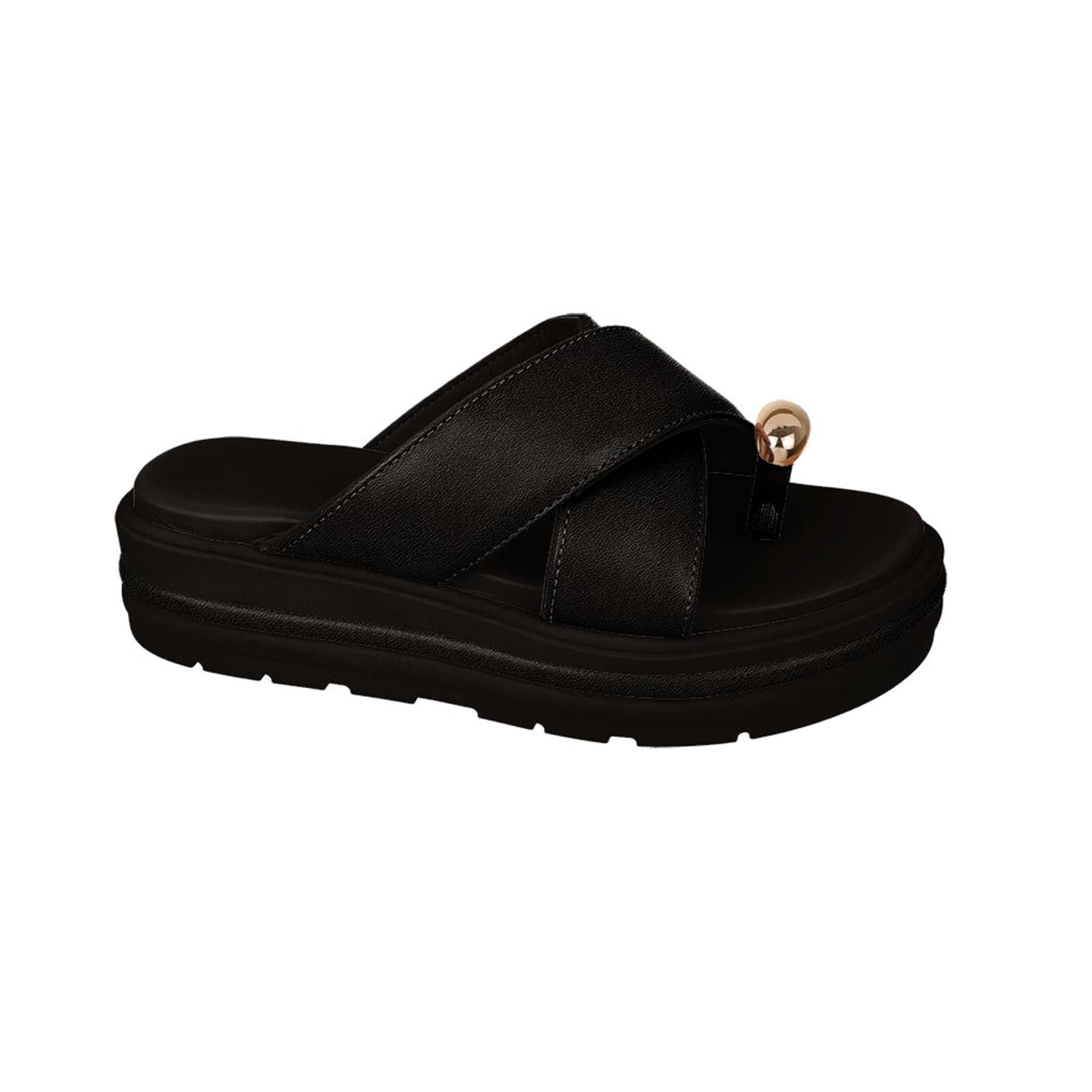 Sandália Anabela Tratorada com Detalhe no Dedo