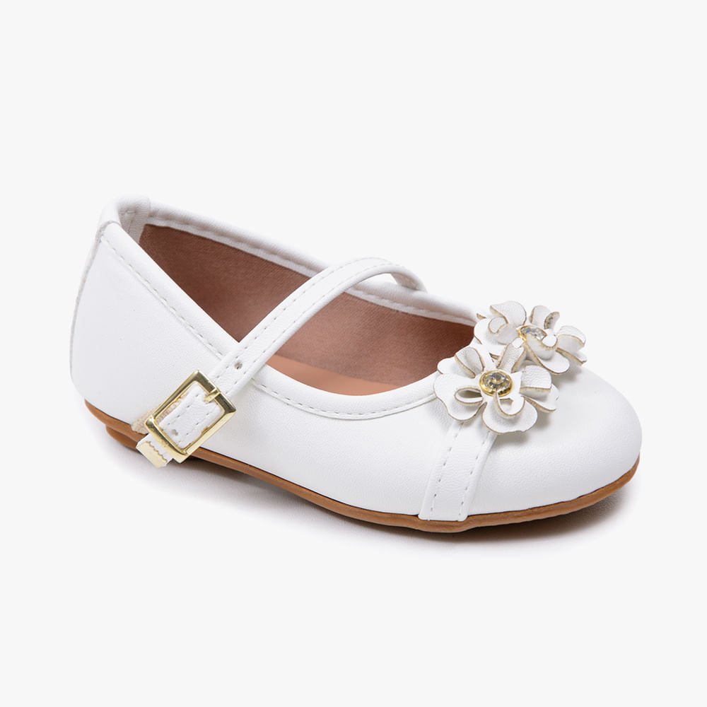 Sapatilha Bebê Menina Flor no Cabedal