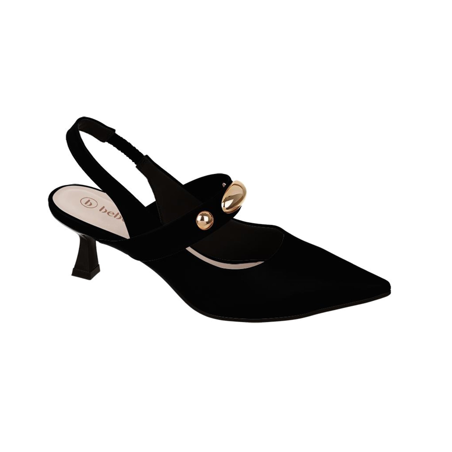 Scarpin com Abertura Traseira e Tira Transversal com Aplicação de Metais