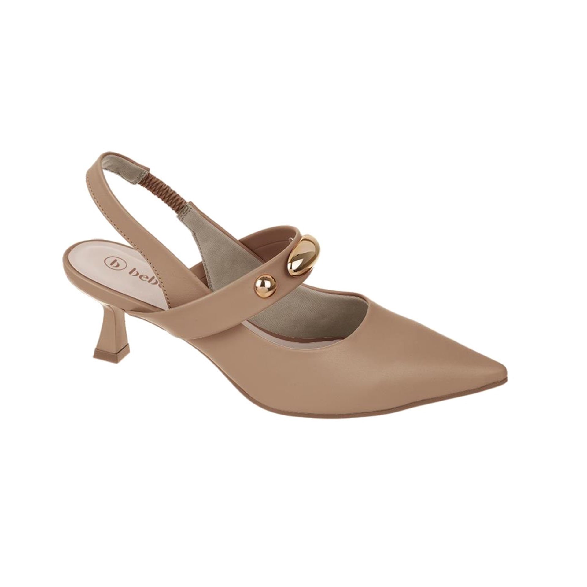 Scarpin com Abertura Traseira e Tira Transversal com Aplicação de Metais