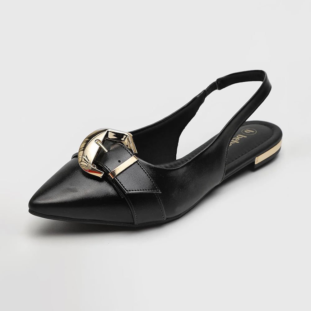 Sapatilha Bico Fino com Detalhe de Fivela no Cabedal Preto 3