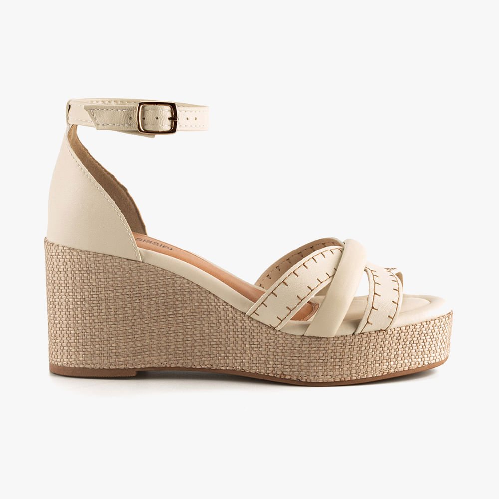 Sandália Anabela com Sola em Cortiça Bege 1