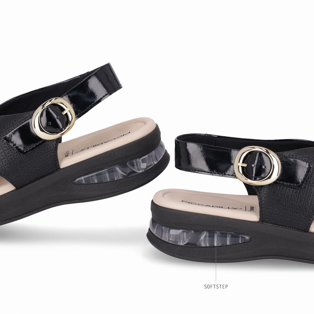 Sandália SoftStep Anabela Médio Preto 2