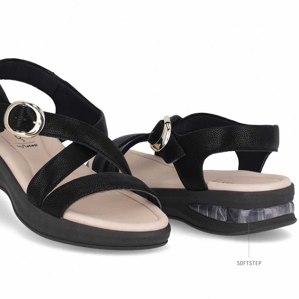 Sandália SoftStep Anabela Médio Preto 2
