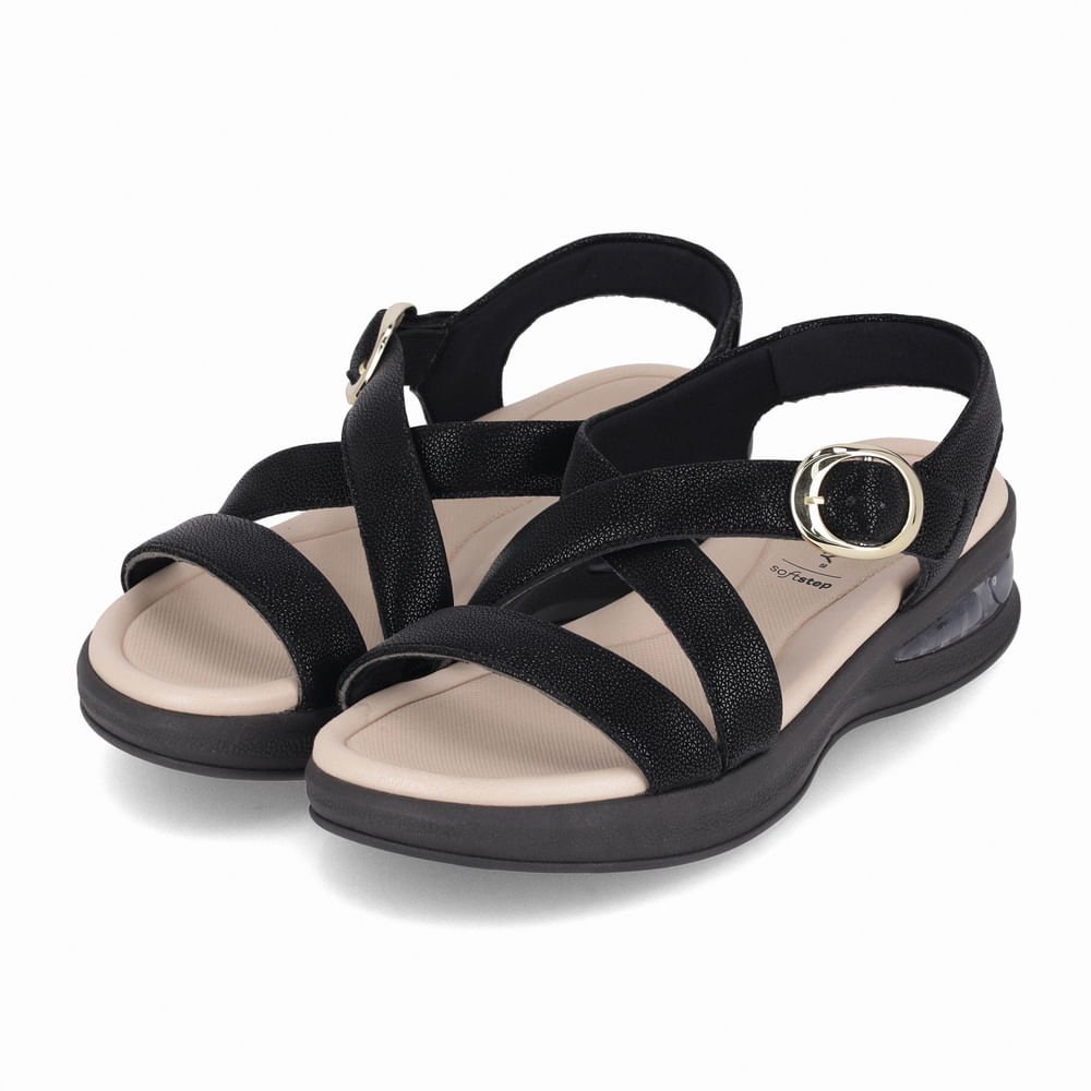Sandália SoftStep Anabela Médio Preto 4