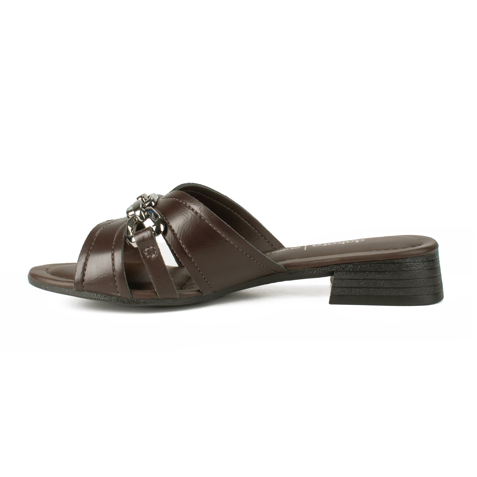 Tamanco Salto Baixo com Detalhe em Metal Marrom 3