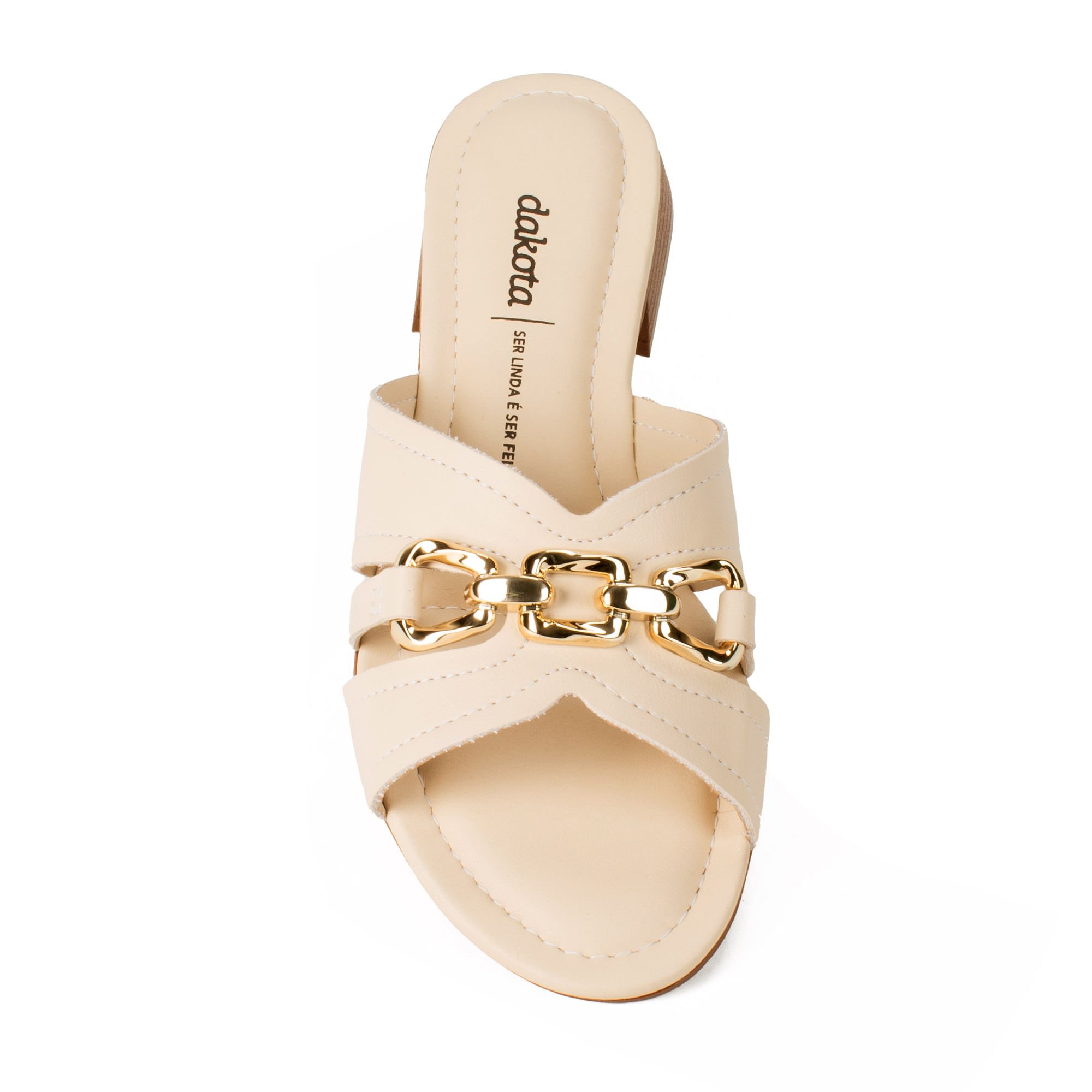 Tamanco Salto Baixo com Detalhe em Metal Bege 6