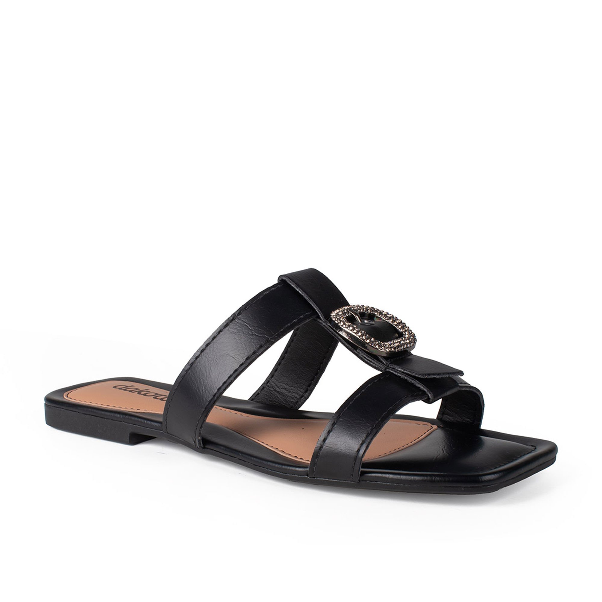 Sandália Rasteira com Fivela Preto 2