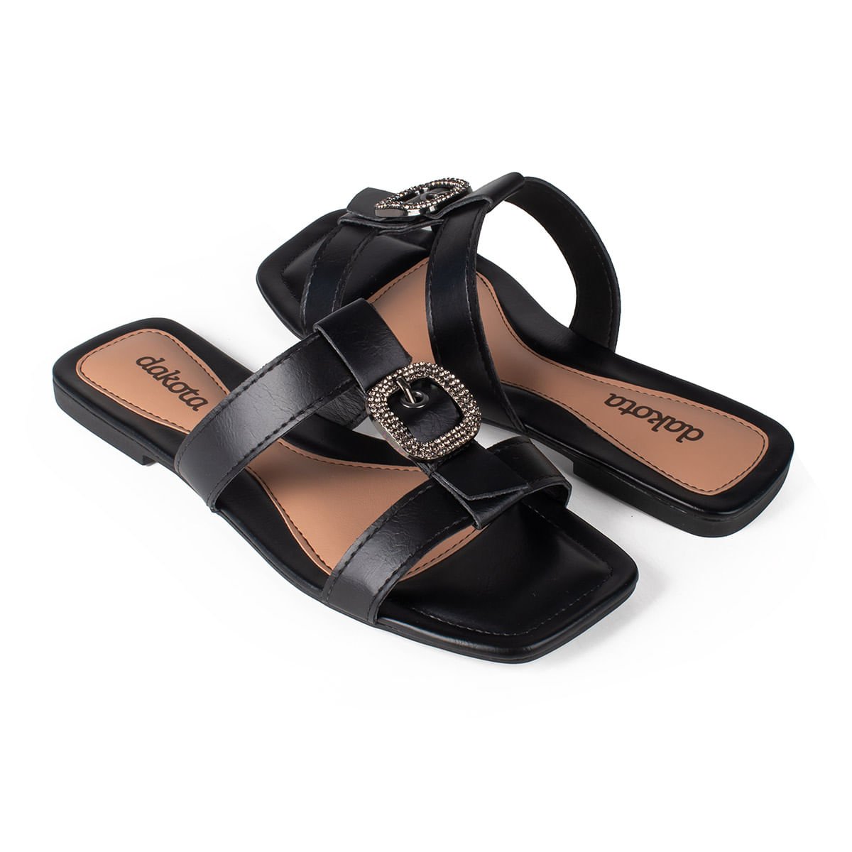 Sandália Rasteira com Fivela Preto 7