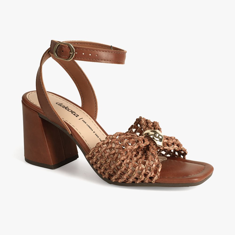 Sandália Tela Salto Bloco