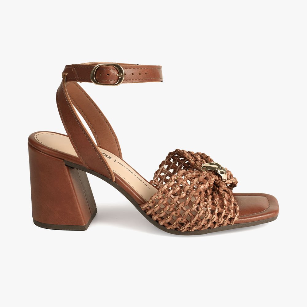 Sandália Tela Salto Bloco Marrom 3