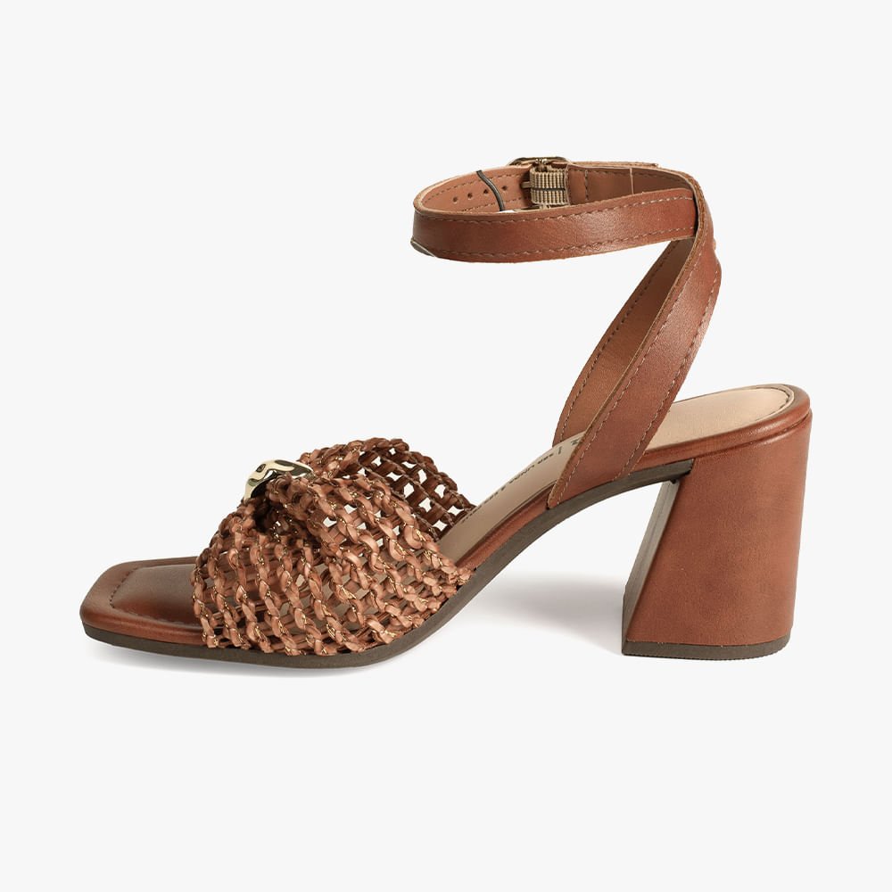 Sandália Tela Salto Bloco Marrom 4