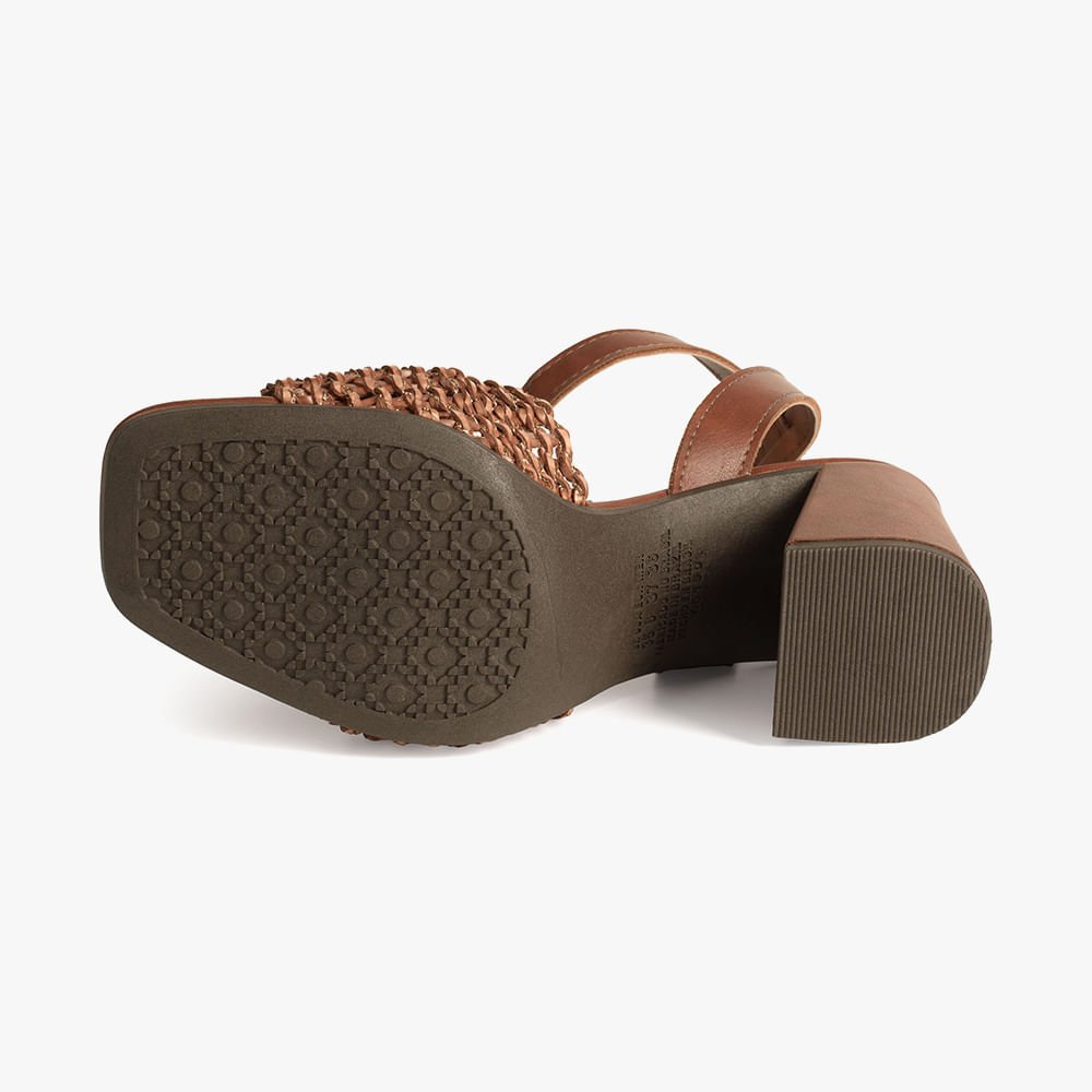 Sandália Tela Salto Bloco Marrom 5