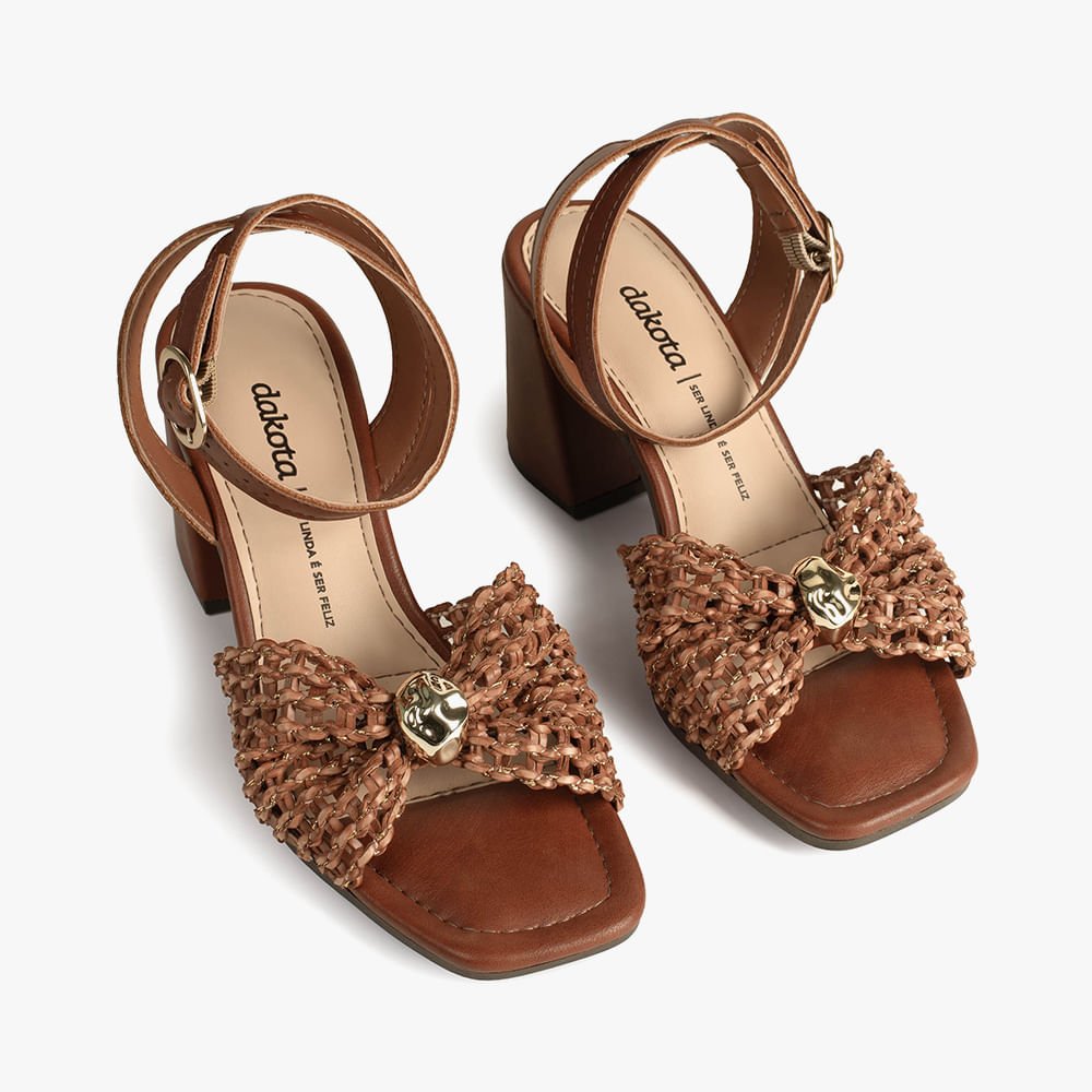 Sandália Tela Salto Bloco Marrom 6