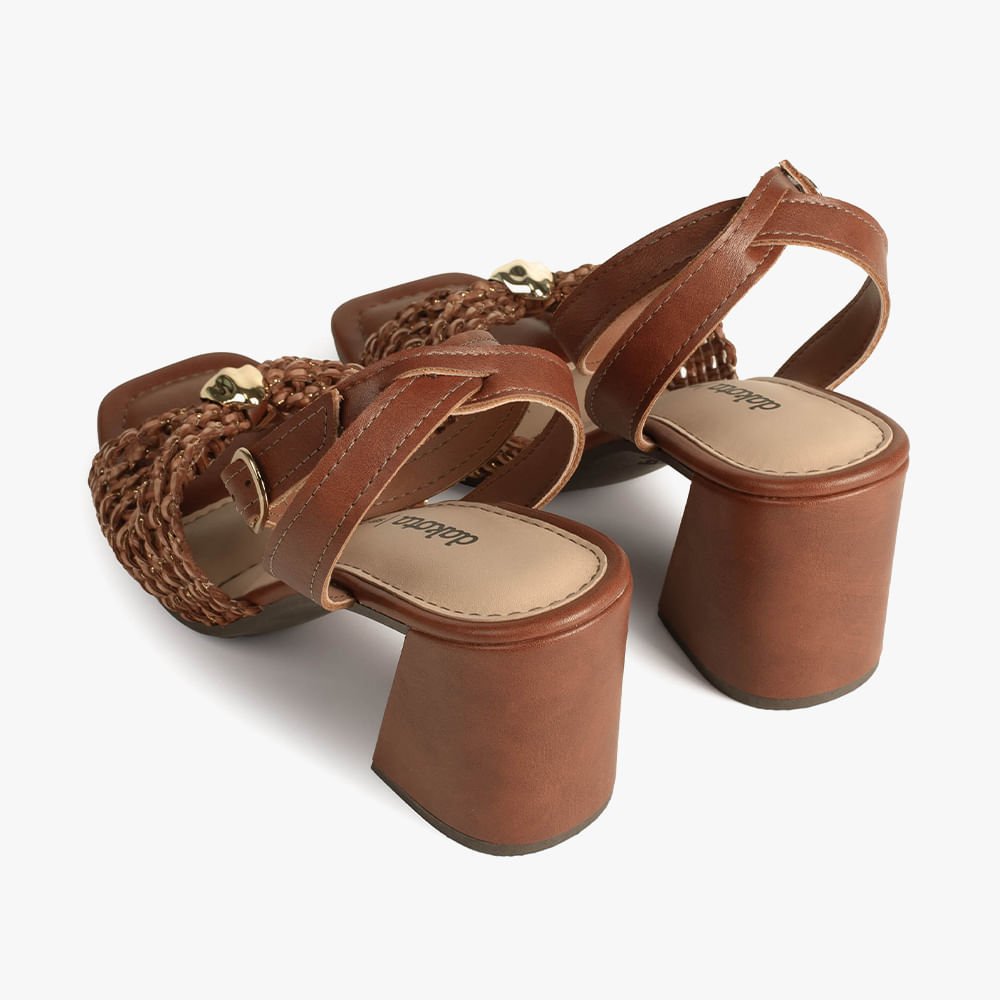 Sandália Tela Salto Bloco Marrom 7