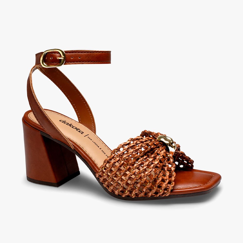 Sandália Tela Salto Bloco Marrom 9