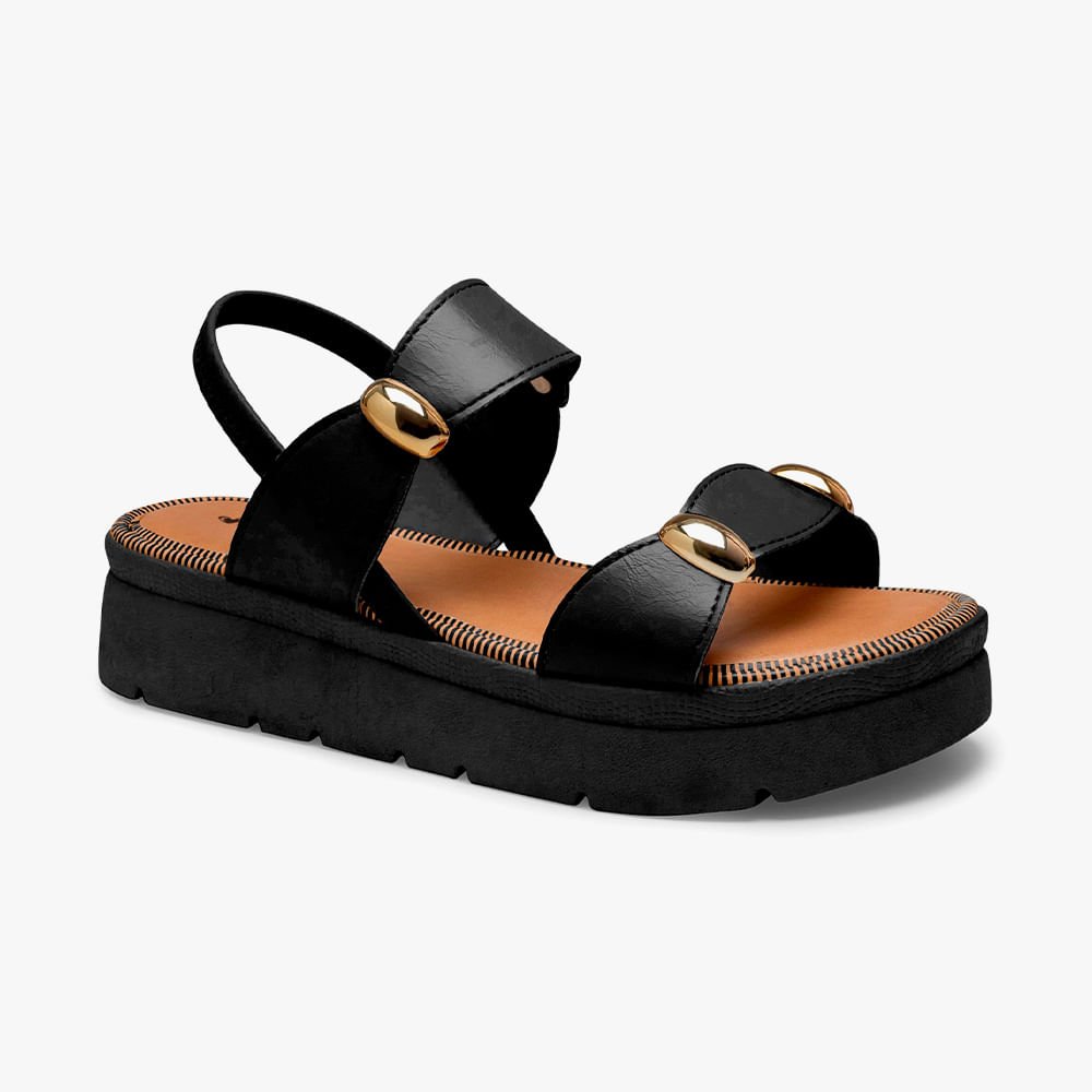 Sandália Flatform com Adornos Dourados