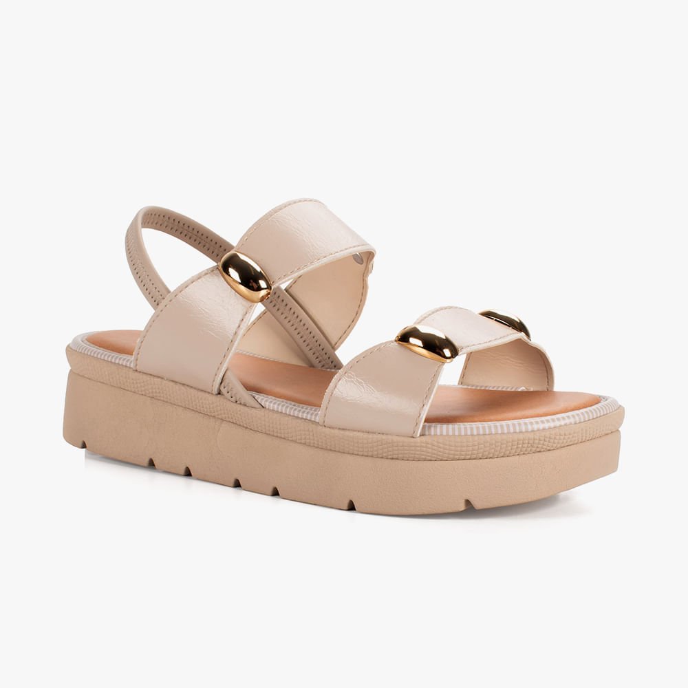 Sandália Flatform com Adornos Dourados