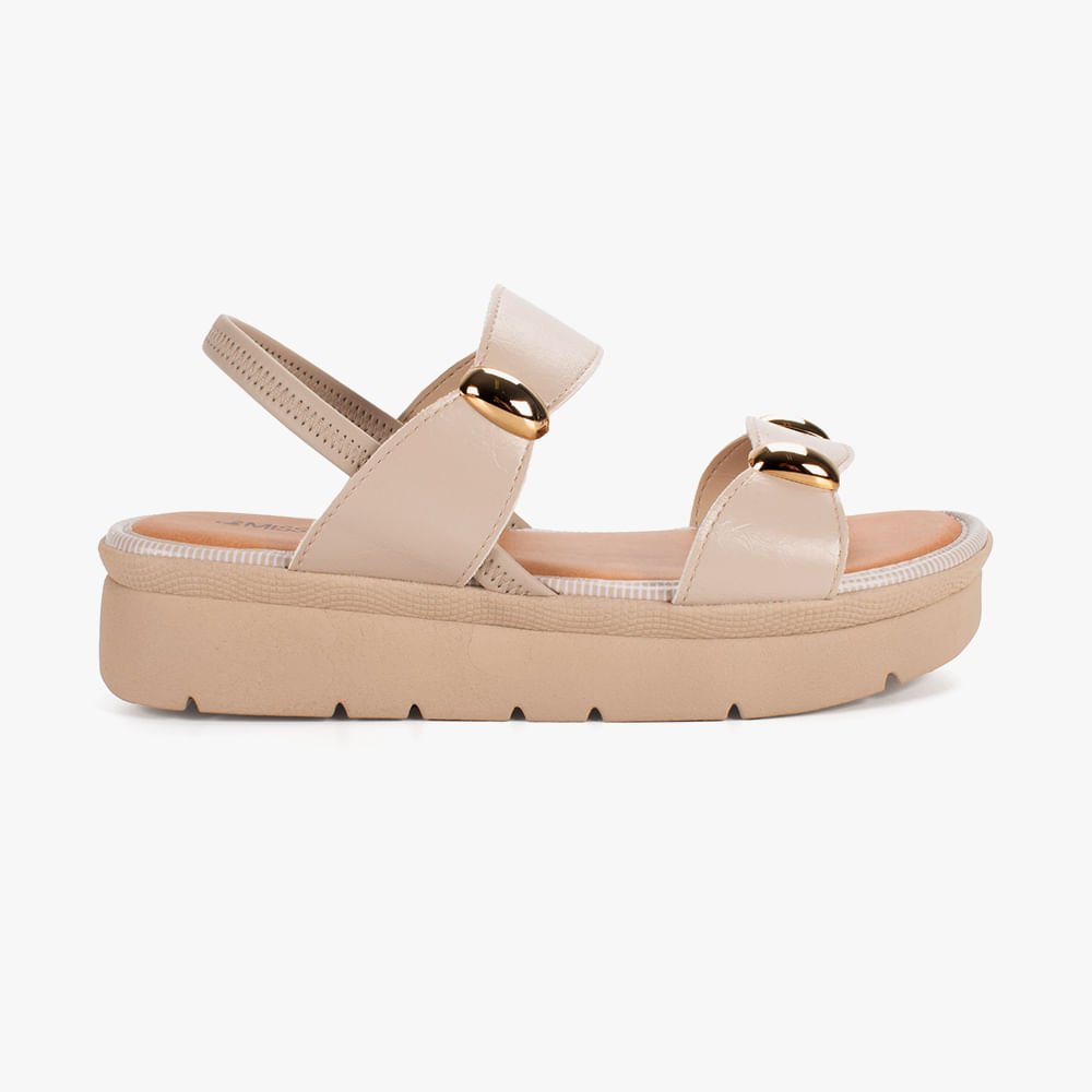 Sandália Flatform com Adornos Dourados Bege 2