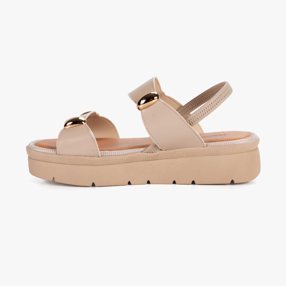 Sandália Flatform com Adornos Dourados Bege 3