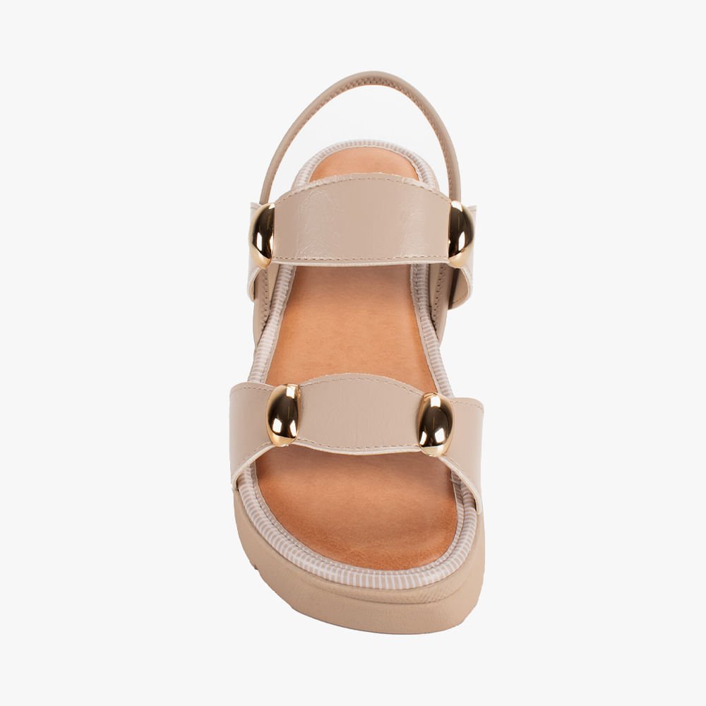 Sandália Flatform com Adornos Dourados Bege 5