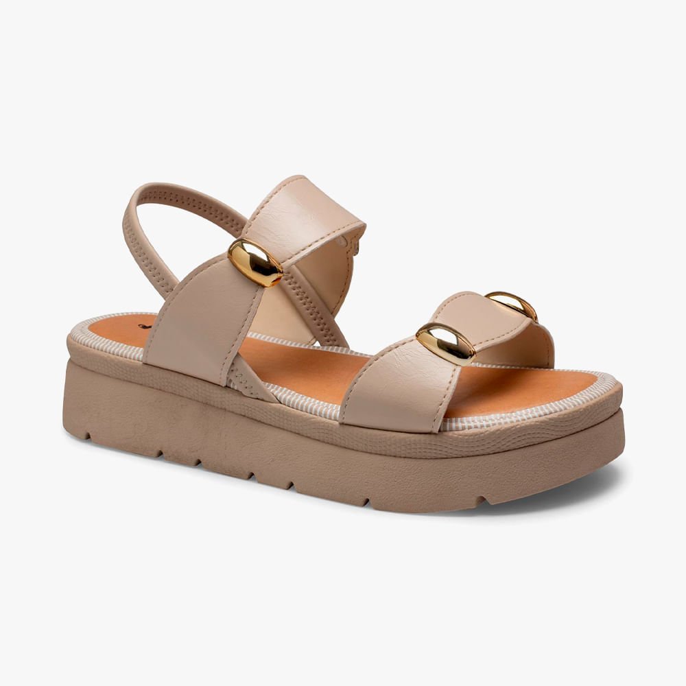 Sandália Flatform com Adornos Dourados Bege 7