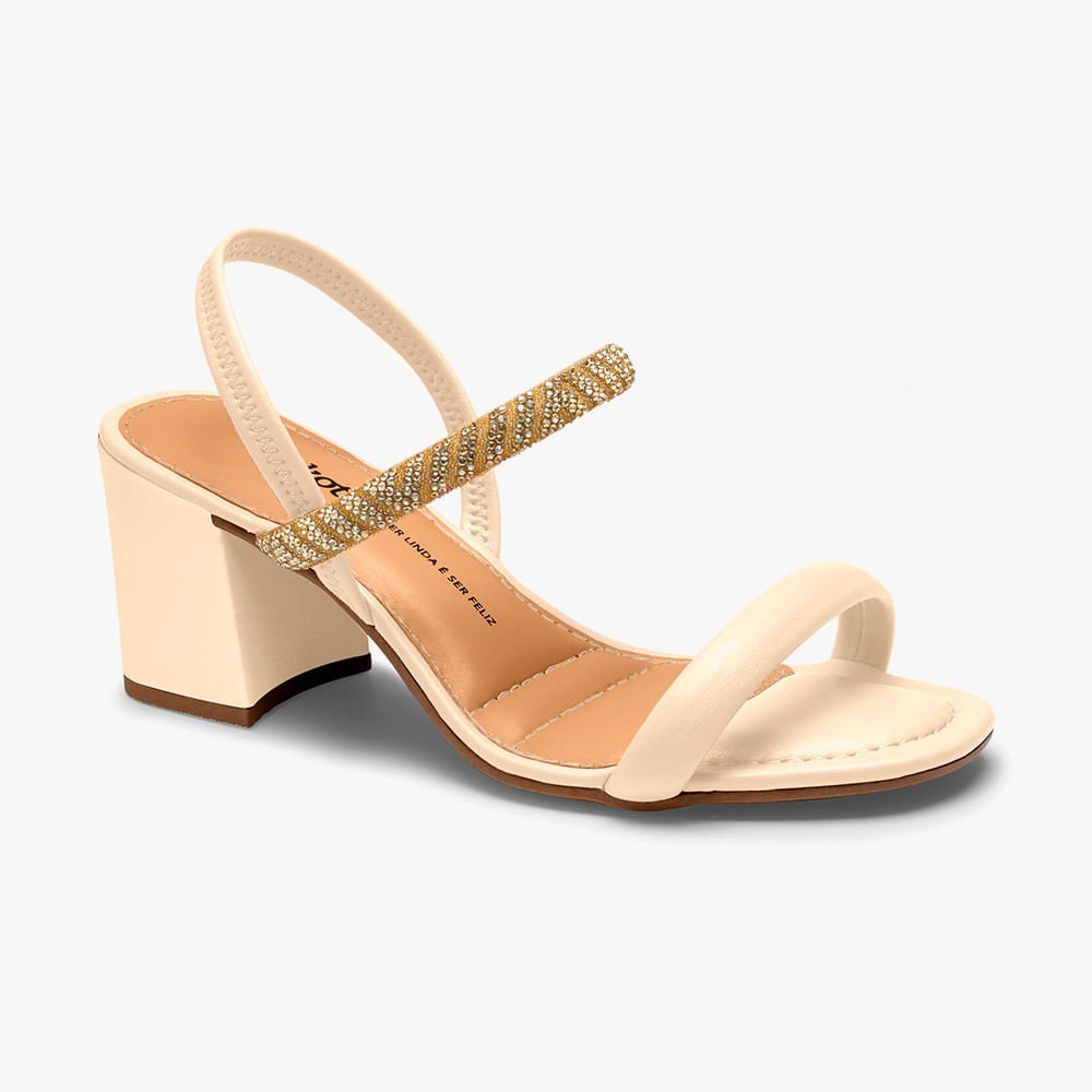 Sandália Salto Bloco e Tira com Brilho