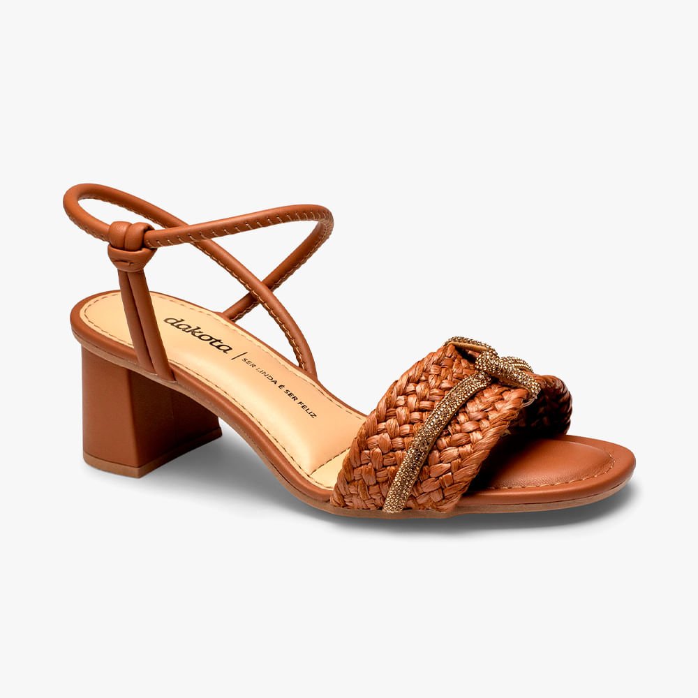 Sandália Salto Bloco e Tira Trançada