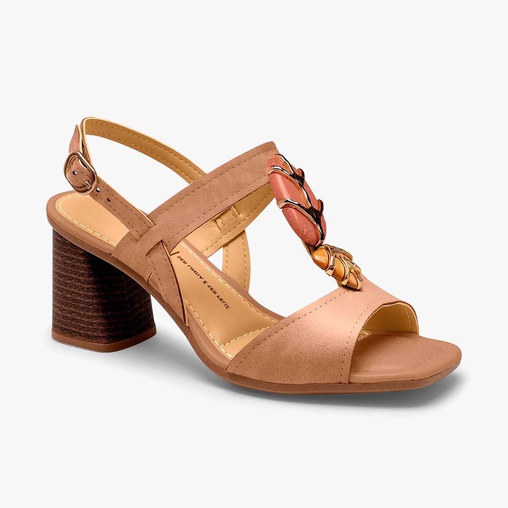 Sandália Salto Grosso e Pedras nas Tiras