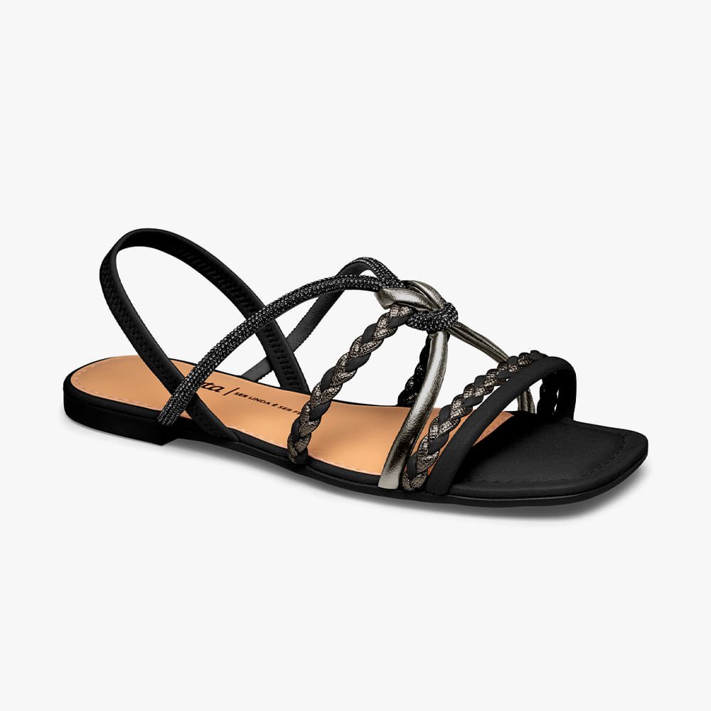 Sandália Rasteira Tiras Trançadas e com Brilho