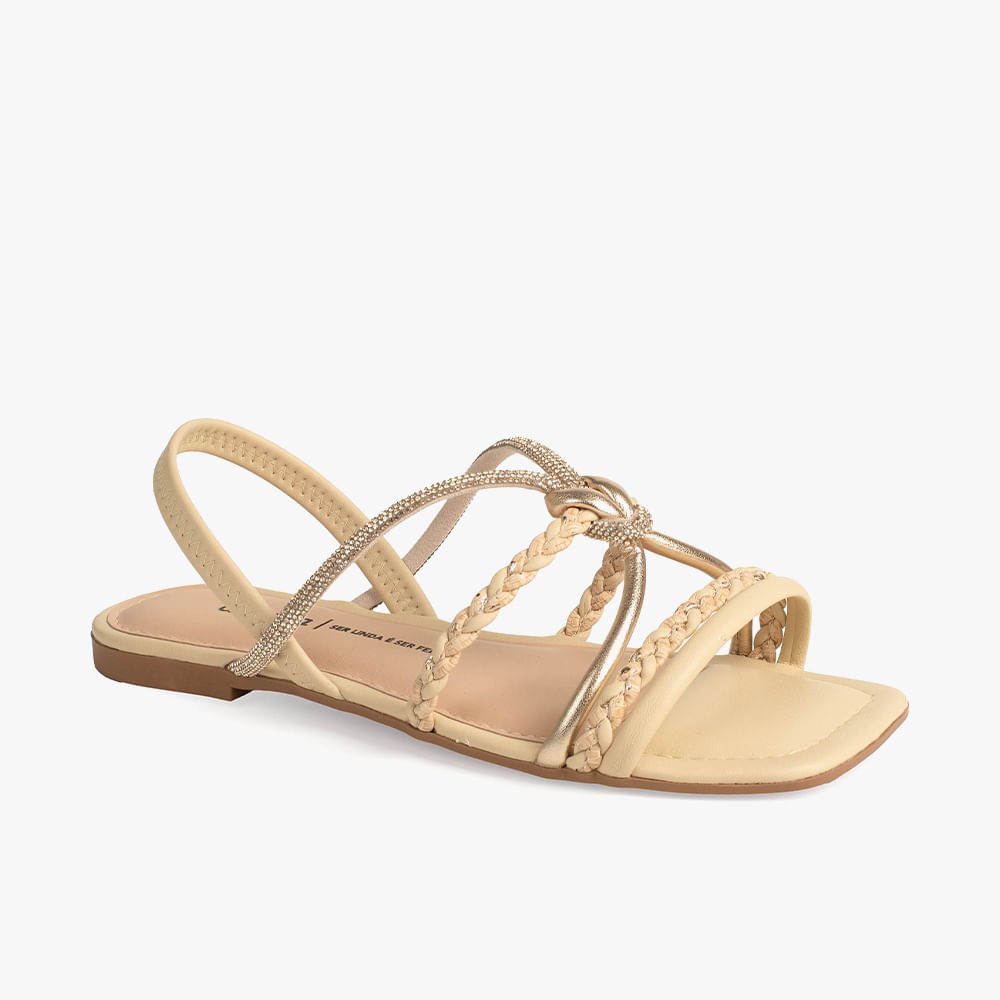 Sandália Rasteira Tiras Trançadas e com Brilho