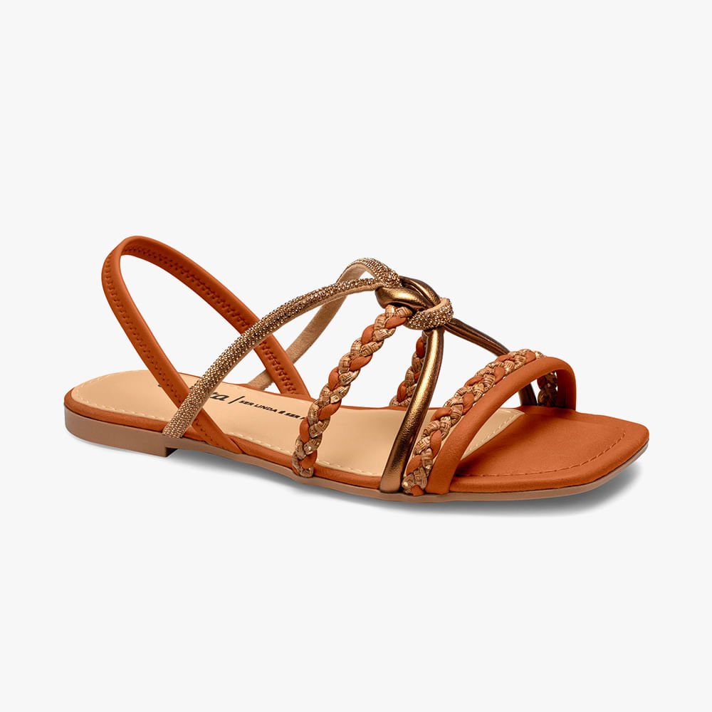 Sandália Rasteira Tiras Trançadas e com Brilho