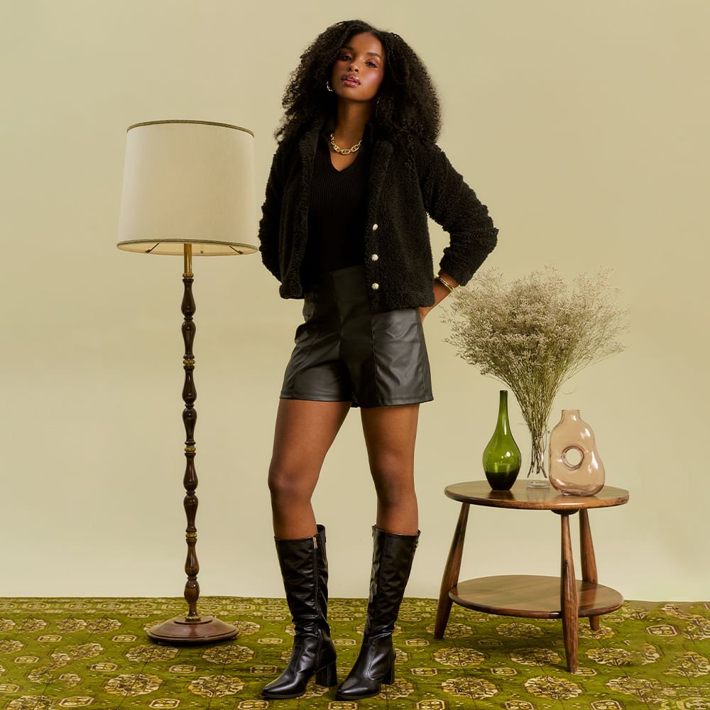 Bota Cano Longo Bico Fino Salto Grosso Preto 3