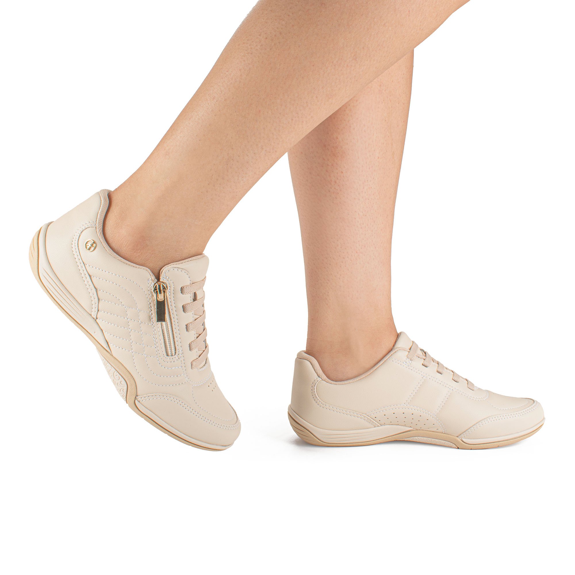 Tênis Casual Zíper Lateral Bege 9