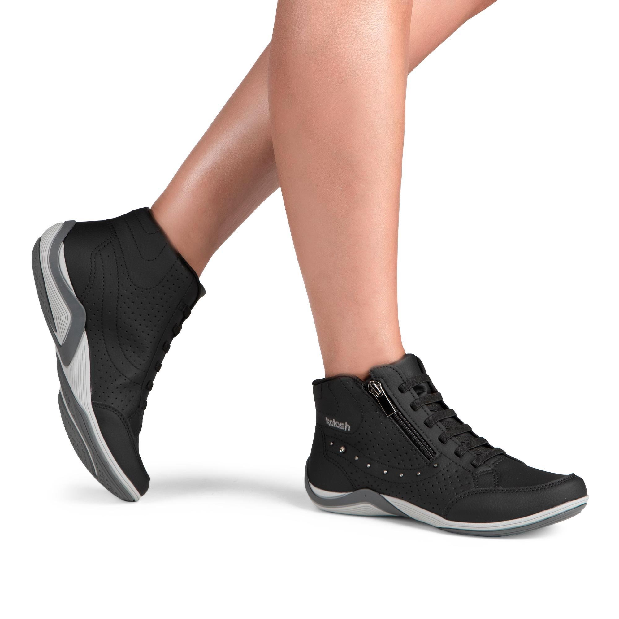 Tênis de Cano Alto com Zíper Lateral Preto 3