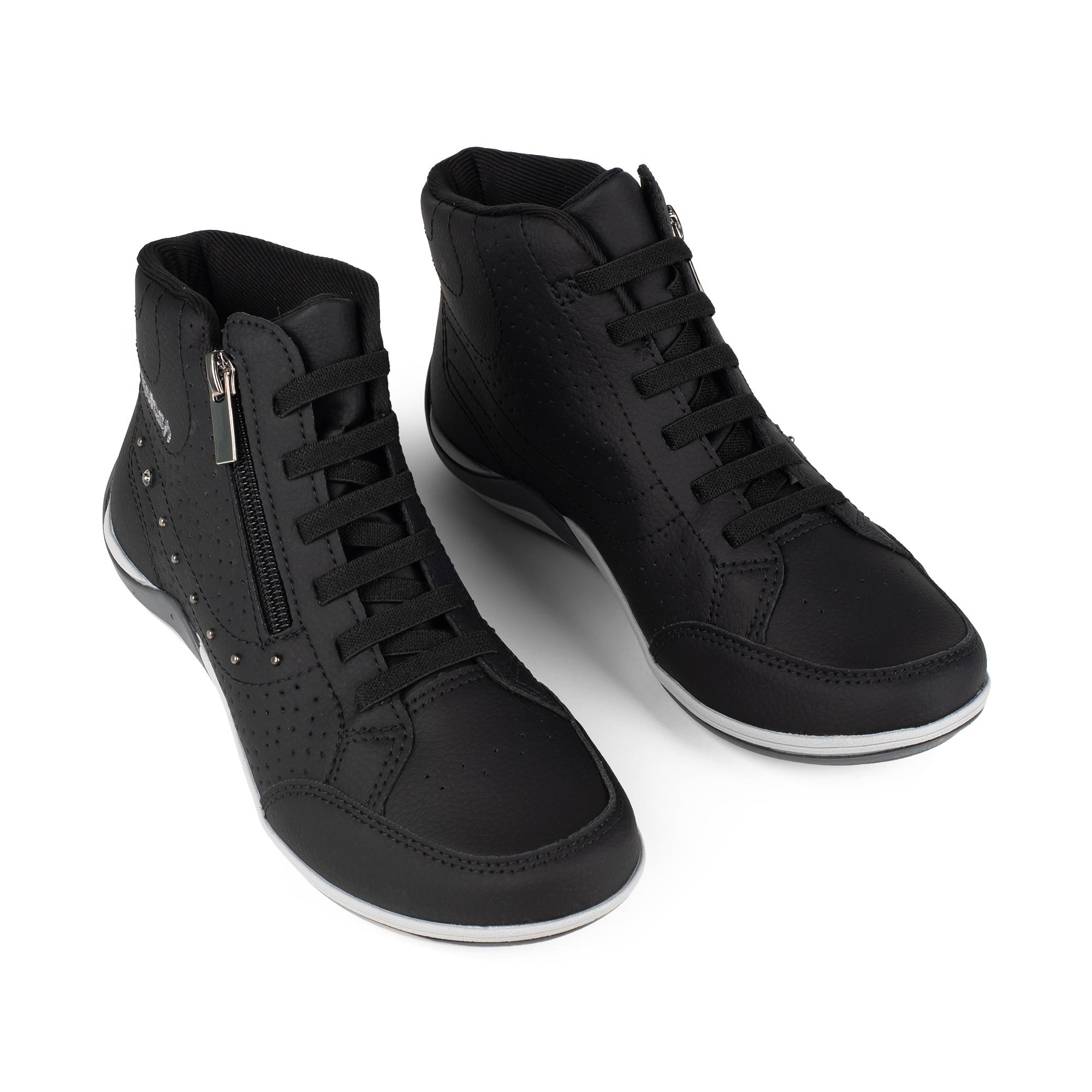 Tênis de Cano Alto com Zíper Lateral Preto 6