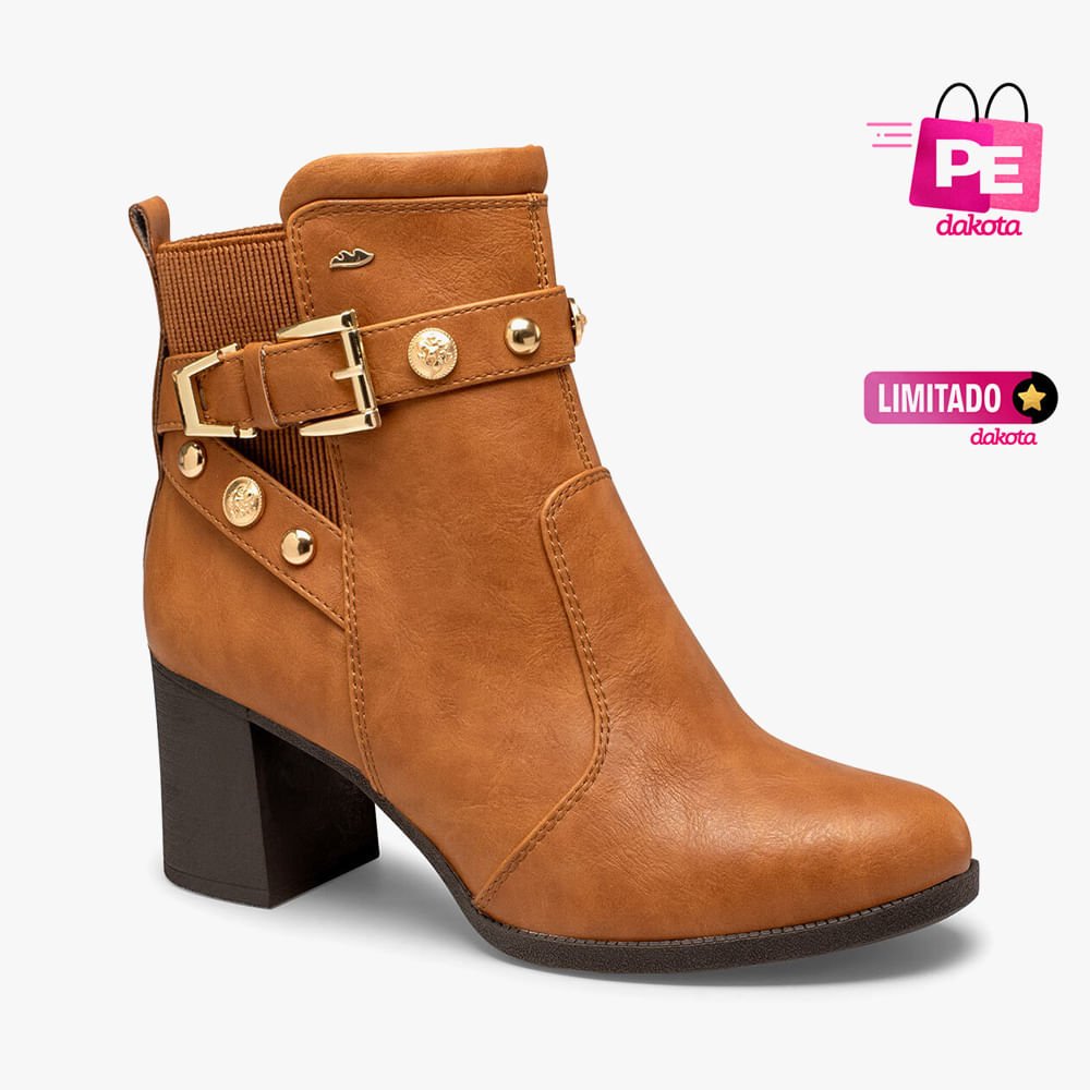 Bota Cano Baixo Detalhes em Metal Salto Grosso