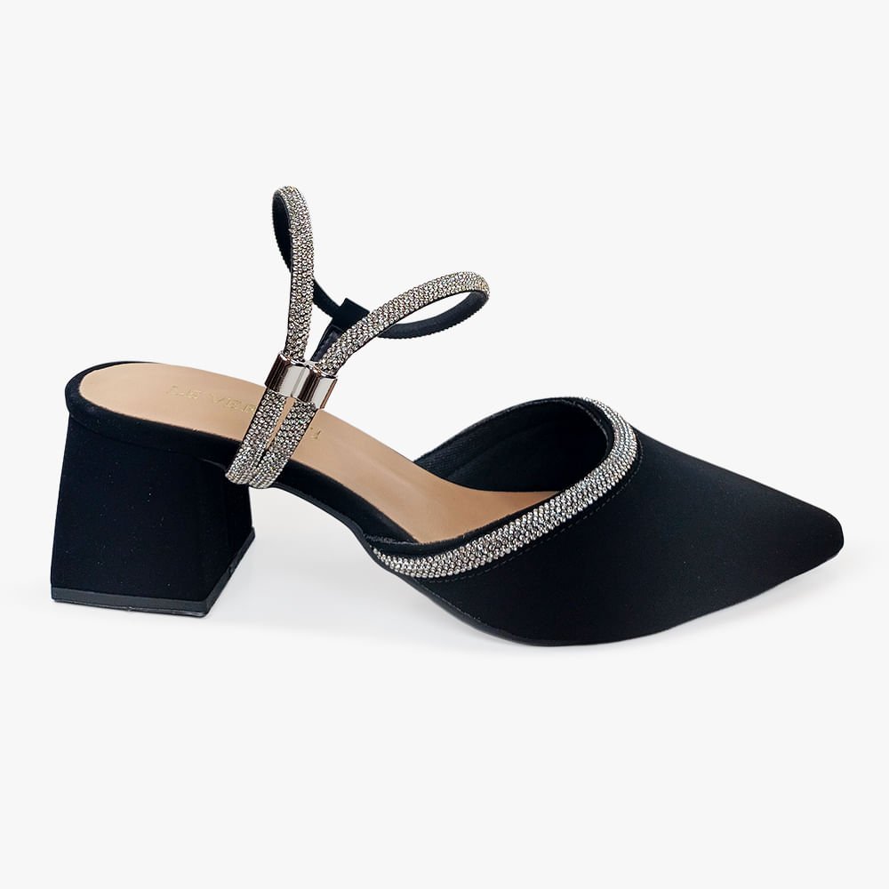 Scarpin Slingback Tiras com Brilho e Salto Grosso