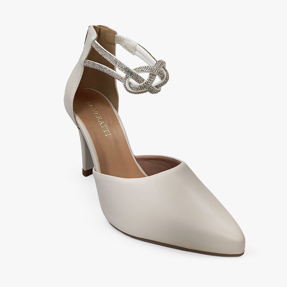Scarpin Slingback Salto Fino com Zíper Traseiro Off White 2