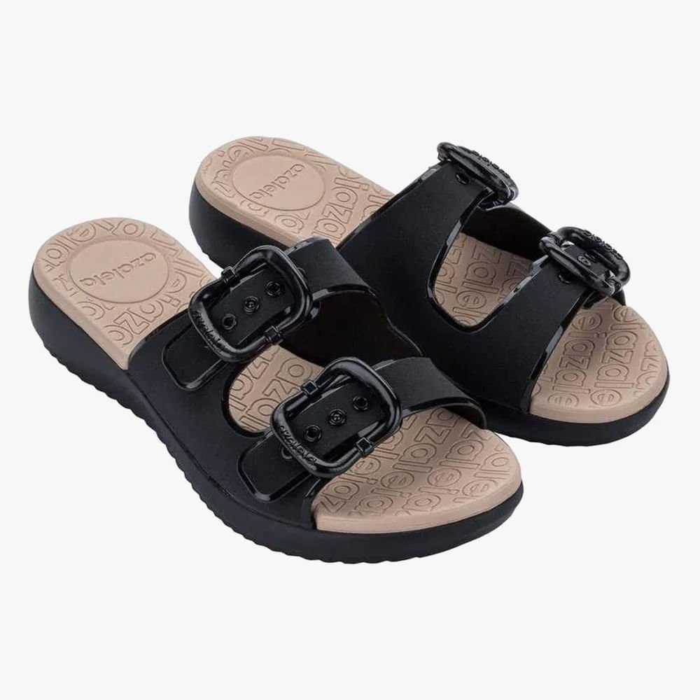 Rasteira Slide Flatform Tiras Duplas Preto 2
