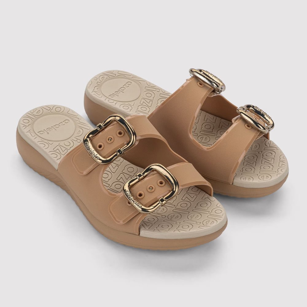 Rasteira Slide Flatform Tiras Duplas Bege 2